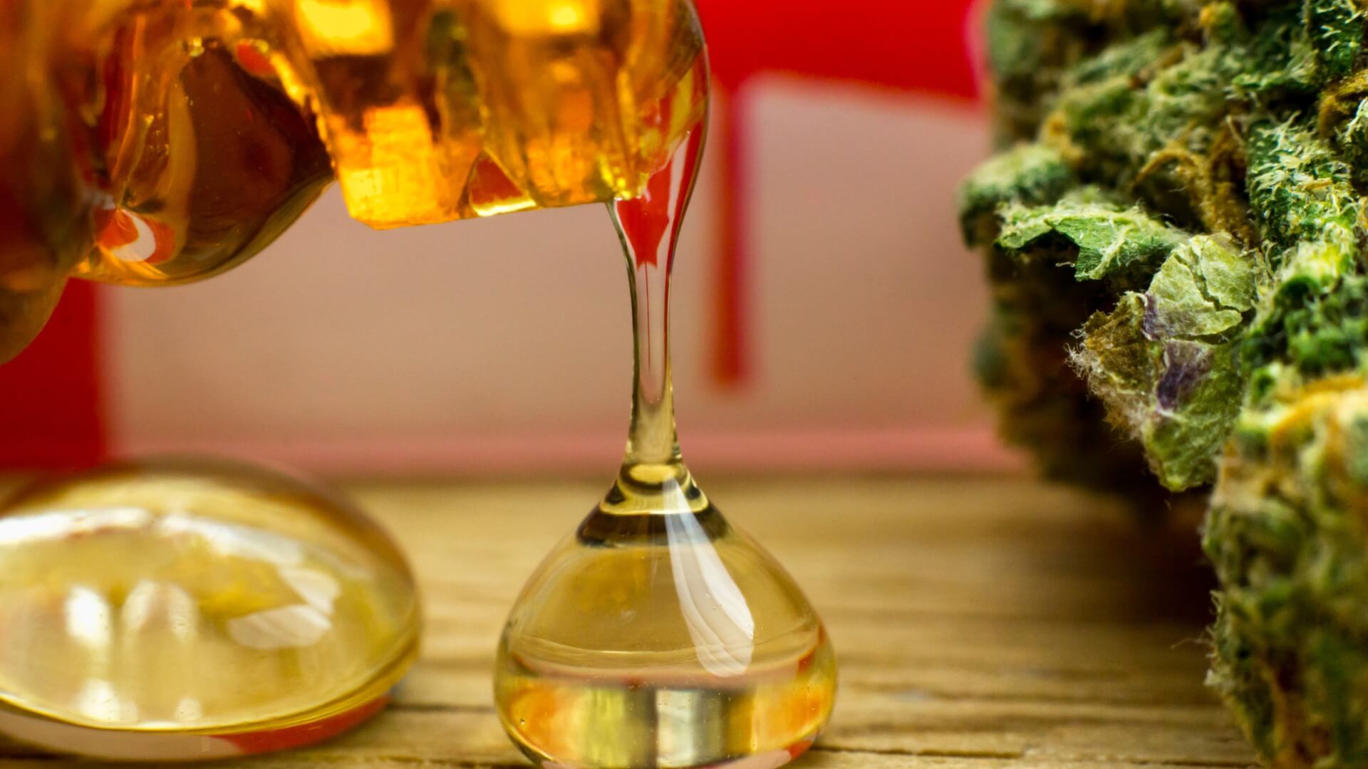 cannabis extract pouring out of a bottle